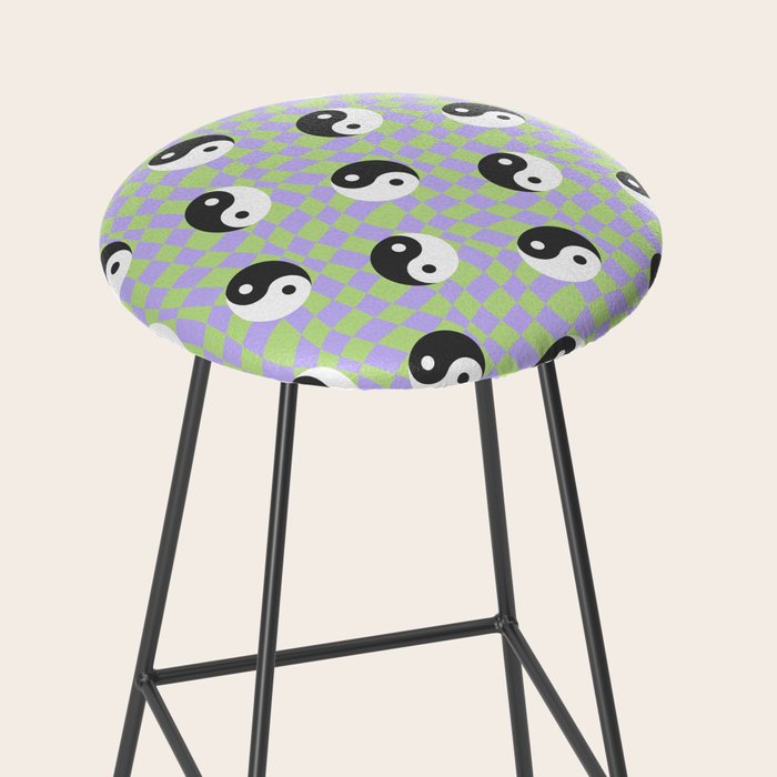 Retro psychedelic yin yang checkered pattern Stool Gallery Image 2