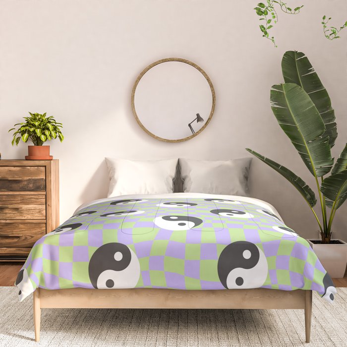 Retro psychedelic yin yang checkered pattern Comforter Gallery Image 3