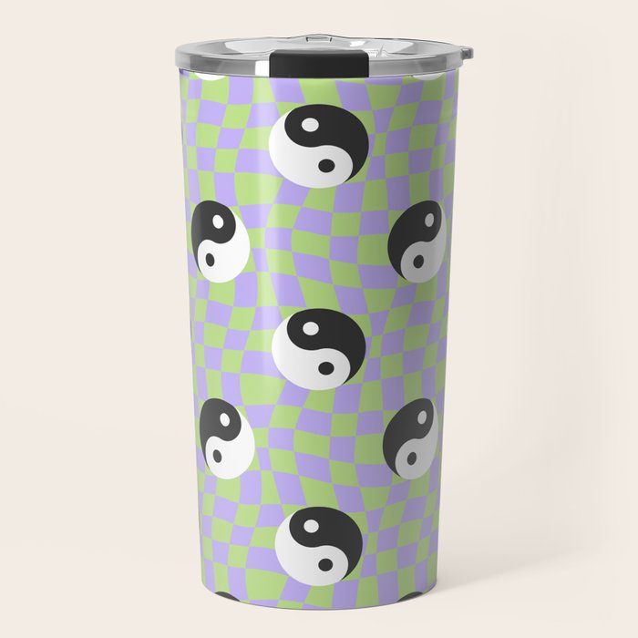 Retro psychedelic yin yang checkered pattern Travel Mug Gallery Image 1