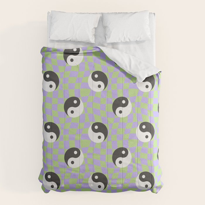 Retro psychedelic yin yang checkered pattern Comforter Gallery Image 1