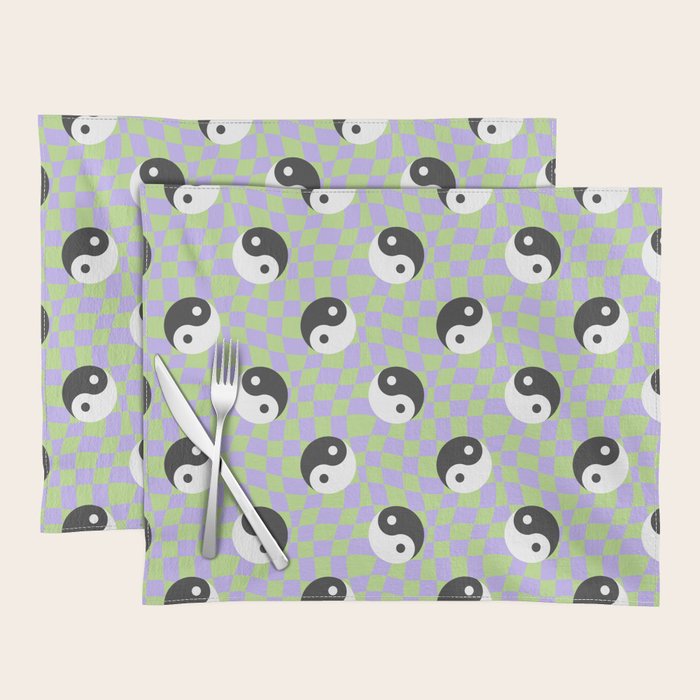 Retro psychedelic yin yang checkered pattern Placemat Gallery Image 1