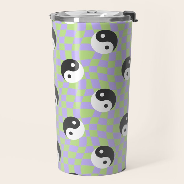 Retro psychedelic yin yang checkered pattern Travel Mug Gallery Image 2
