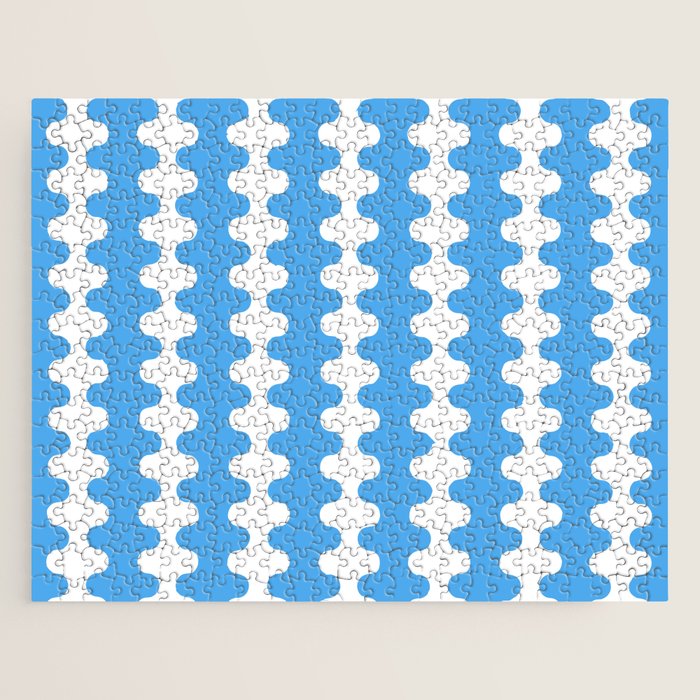 Bold Blue Wavy Stripes Ogee A-Go-Go Contemporary Pattern Jigsaw Puzzle Gallery Image 1