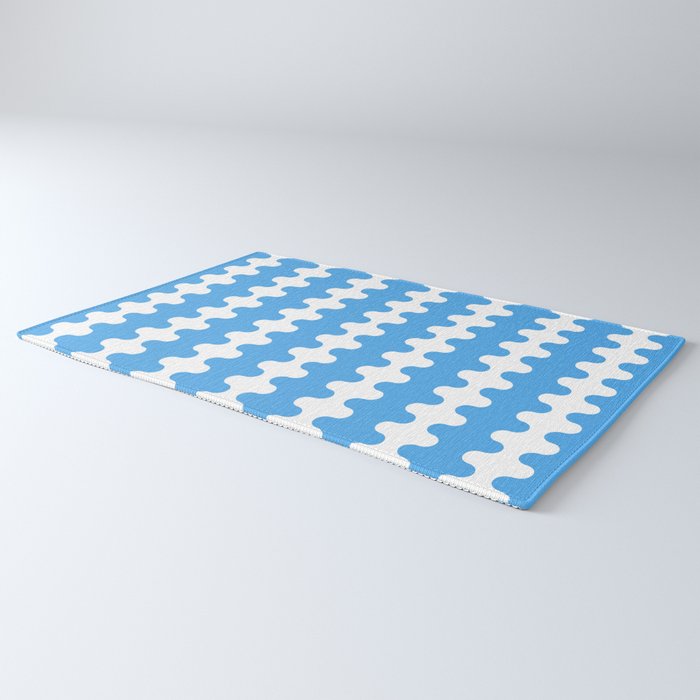 Bold Blue Wavy Stripes Ogee A-Go-Go Contemporary Pattern Rug Gallery Image 3