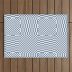 Retro check: Tranquil blue and ice cream white Outdoor Rug Gallery Image 1