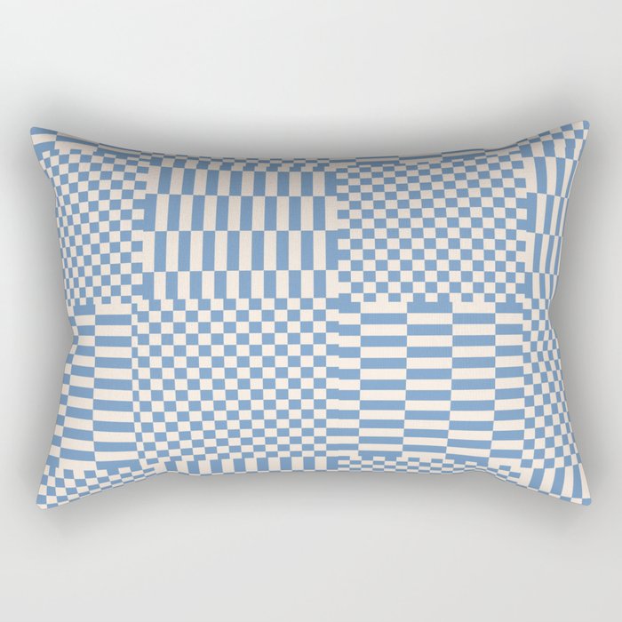 Retro check: Tranquil blue and ice cream white Rectangular Pillow Gallery Image 1