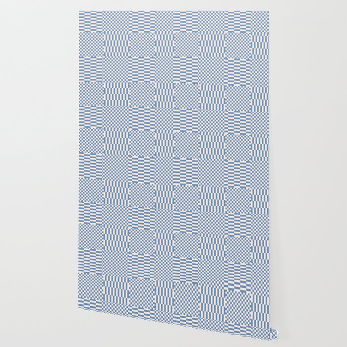 Retro check: Tranquil blue and ice cream white Wallpaper Gallery Image 2
