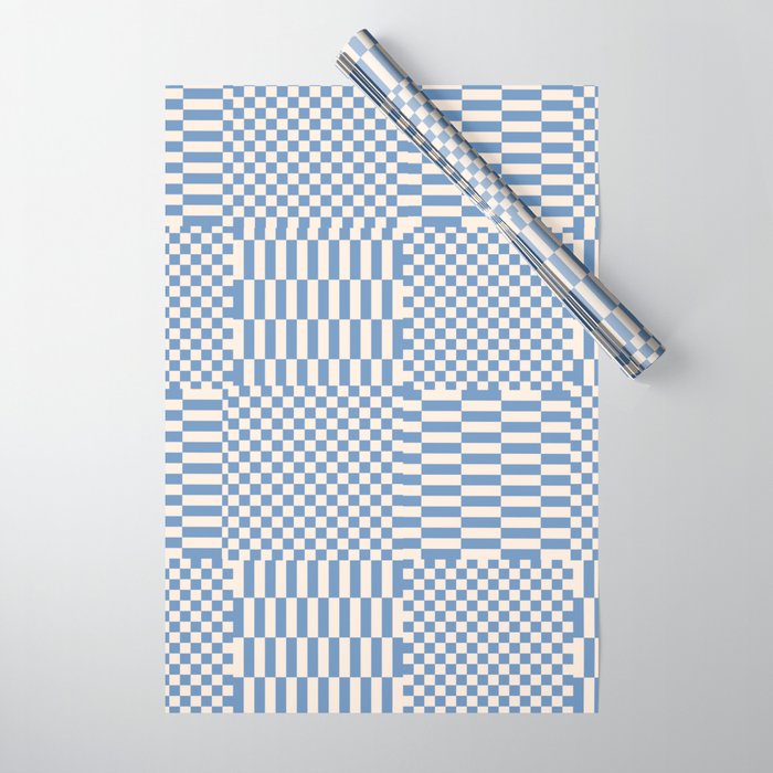 Retro check: Tranquil blue and ice cream white Wrapping Paper Gallery Image 1