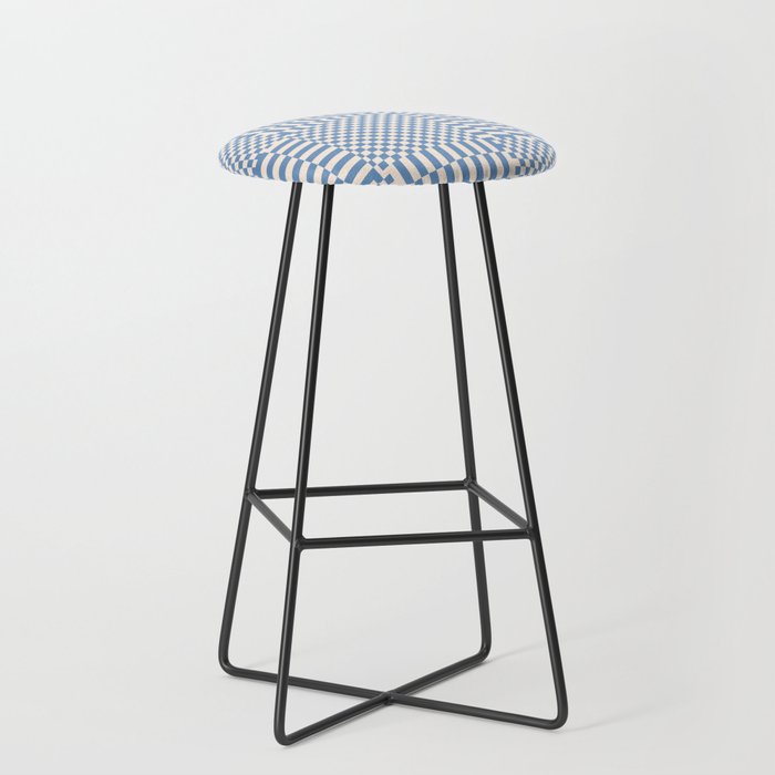 Retro check: Tranquil blue and ice cream white Stool Gallery Image 1
