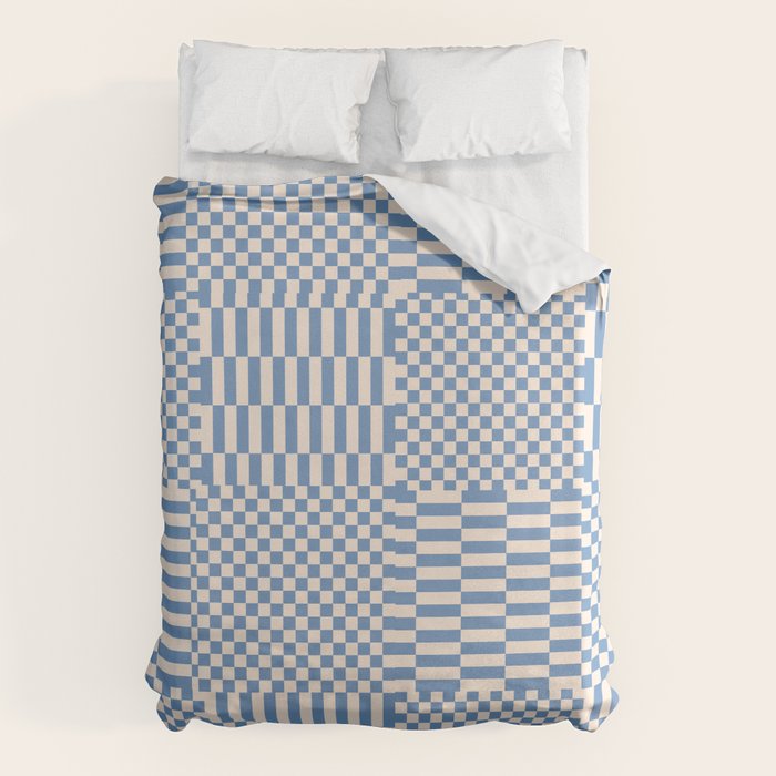 Retro check: Tranquil blue and ice cream white Duvet Cover Gallery Image 6