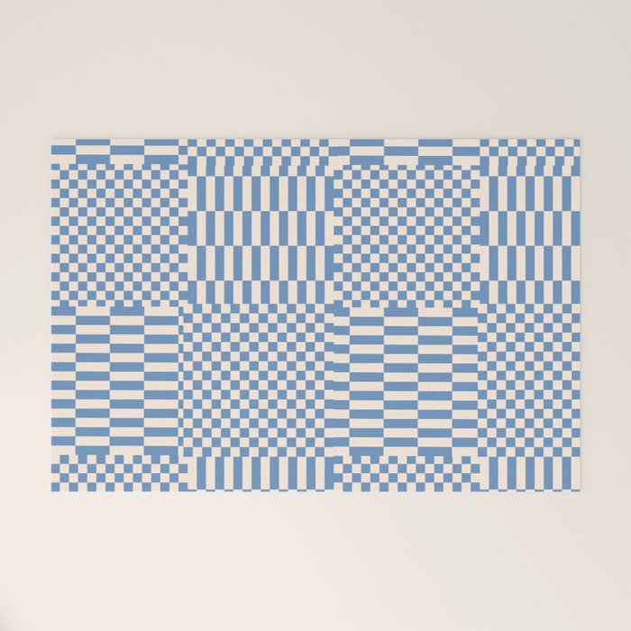 Retro check: Tranquil blue and ice cream white Welcome Mat Gallery Image 1