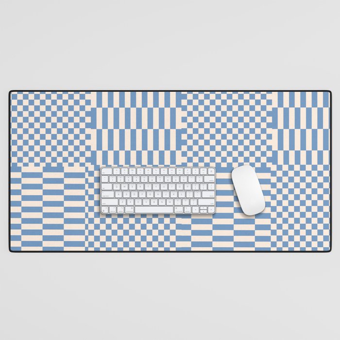 Retro check: Tranquil blue and ice cream white Desk Mat Gallery Image 1