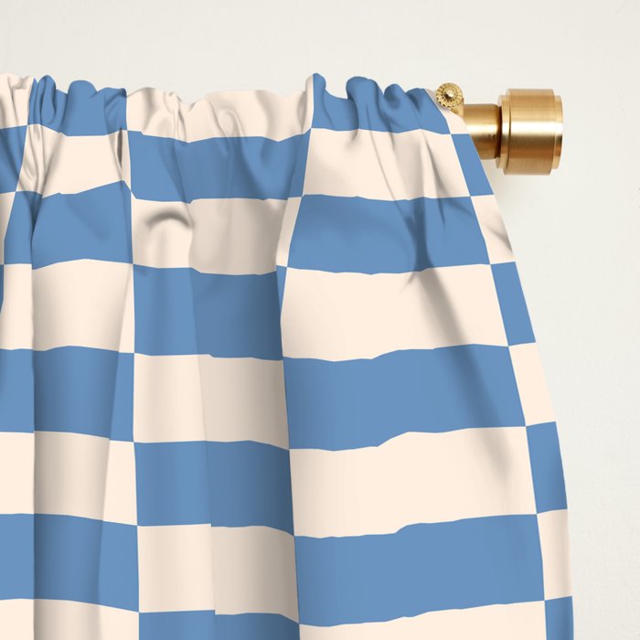Retro check: Tranquil blue and ice cream white Window Curtain Gallery Image 2