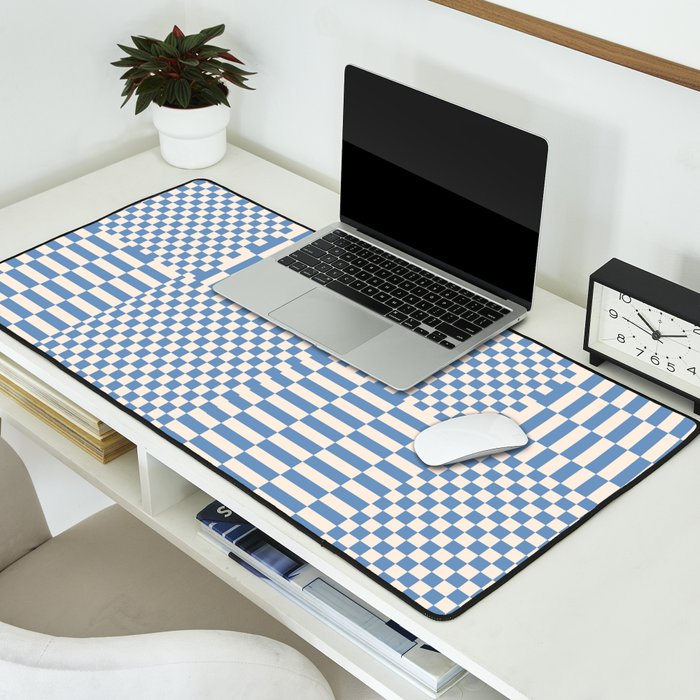 Retro check: Tranquil blue and ice cream white Desk Mat Gallery Image 2