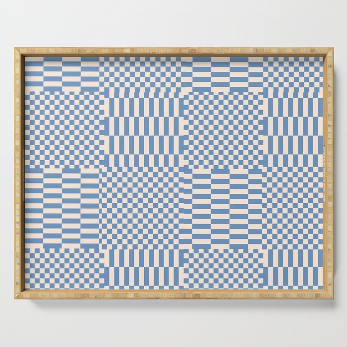 Retro check: Tranquil blue and ice cream white Serving Tray Gallery Image 1