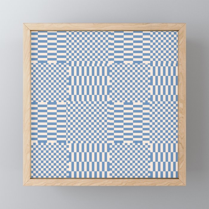 Retro check: Tranquil blue and ice cream white Mini Art Print Gallery Image 1