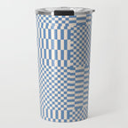Retro check: Tranquil blue and ice cream white Travel Mug Gallery Image 1