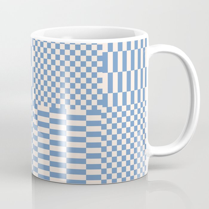 Retro check: Tranquil blue and ice cream white Coffee Mug Gallery Image 1