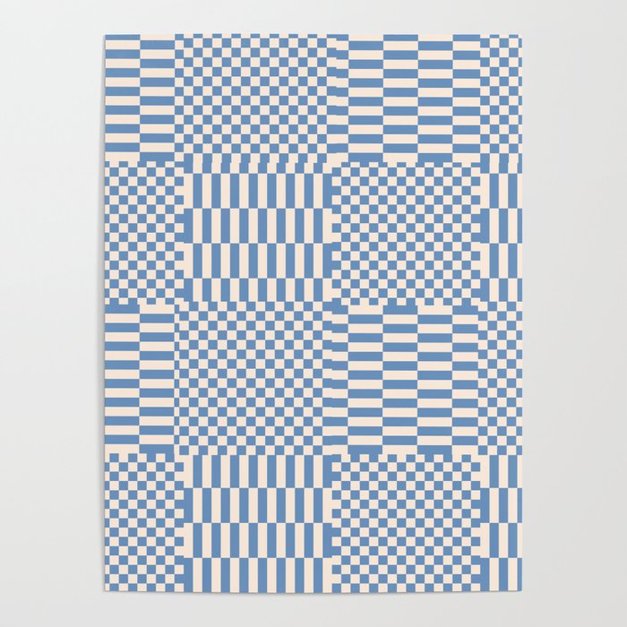 Retro check: Tranquil blue and ice cream white Poster Gallery Image 4