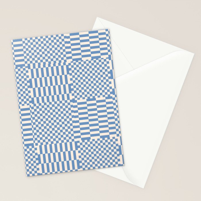 Retro check: Tranquil blue and ice cream white Stationery Card Gallery Image 2