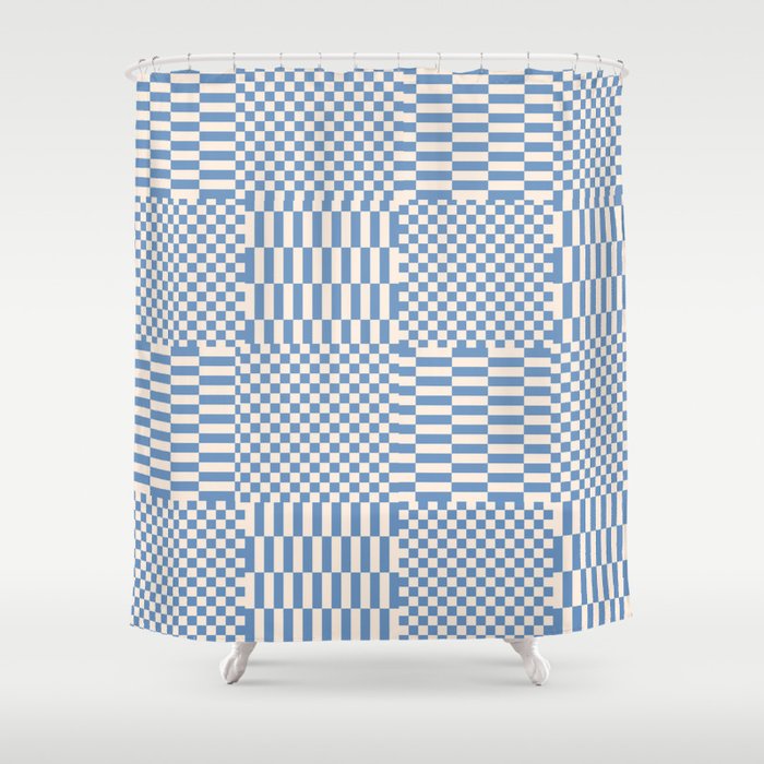 Retro check: Tranquil blue and ice cream white Shower Curtain Gallery Image 1