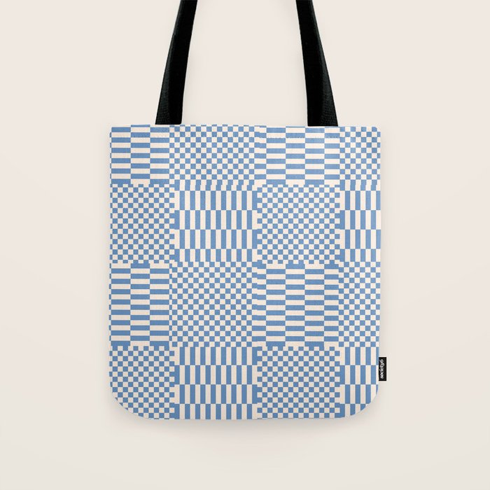 Retro check: Tranquil blue and ice cream white Tote Bag Gallery Image 1