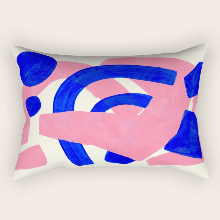 Blue Pink Fun Colorful Mid Century Modern Abstract Painting Shapes Pattern Rectangular Pillow Gallery Image 2