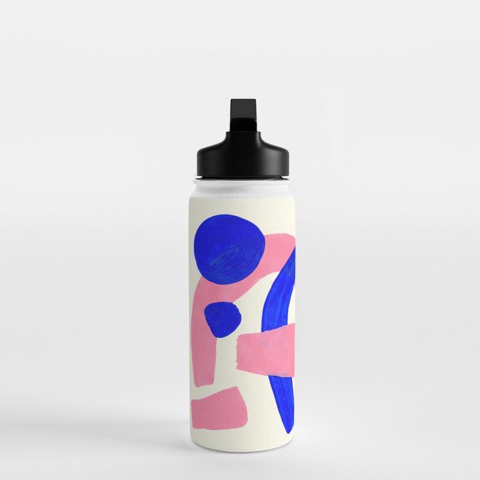 Blue Pink Fun Colorful Mid Century Modern Abstract Painting Shapes Pattern Water Bottle Gallery Image 3