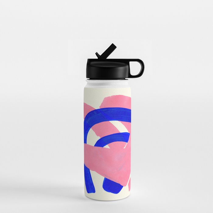 Blue Pink Fun Colorful Mid Century Modern Abstract Painting Shapes Pattern Water Bottle Gallery Image 1