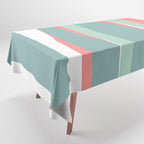Festive, Abstract, Colorful Stripes, Coral and Teal Green Tablecloth Gallery Image 1