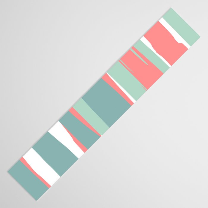 Festive, Abstract, Colorful Stripes, Coral and Teal Green Table Runner Gallery Image 3