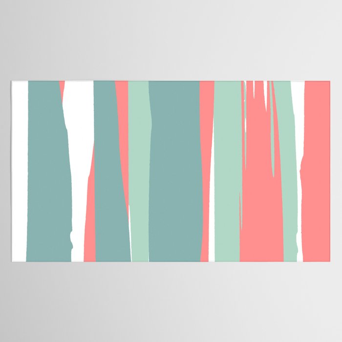 Festive, Abstract, Colorful Stripes, Coral and Teal Green Tablecloth Gallery Image 2