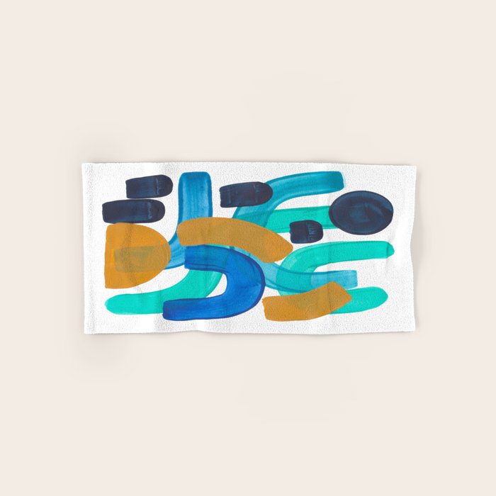 Minimalist Abstract Mid Century Modern Colorful Shapes Marine Green Teal Blue Yellow Pattern Towels Gallery Image 1