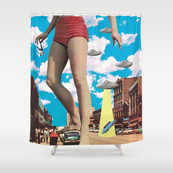 She's arrived (Giant woman & UFO) Shower Curtain Gallery Image 1