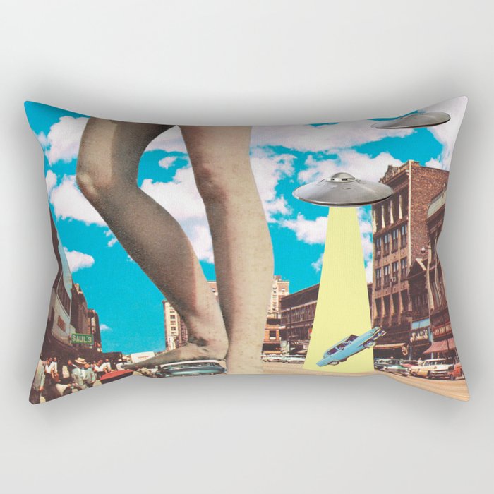 She's arrived (Giant woman & UFO) Rectangular Pillow Gallery Image 1