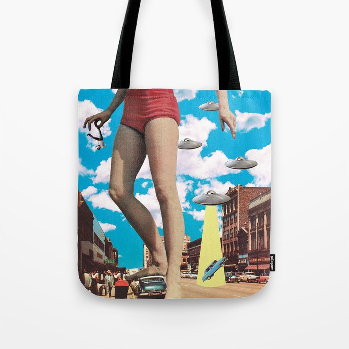 She's arrived (Giant woman & UFO) Tote Bag Gallery Image 1