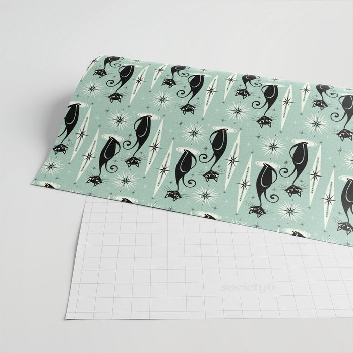 Mid Century Meow Retro Atomic Cats Mint Wrapping Paper Gallery Image 2
