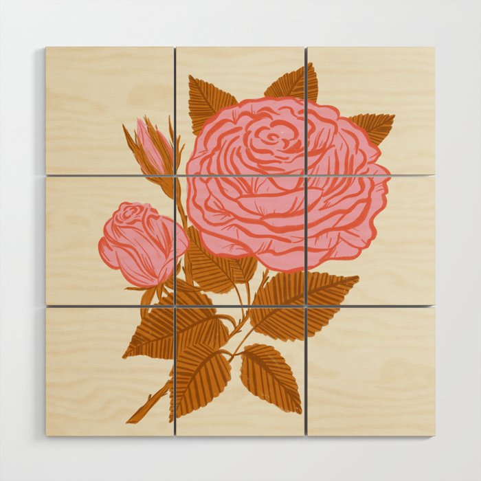Vintage-Inspired Pink Rose Botanical Art Print Wood Wall Art Gallery Image 1
