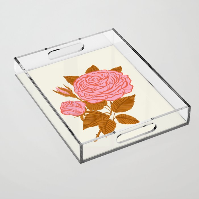 Vintage-Inspired Pink Rose Botanical Art Print Acrylic Tray Gallery Image 1