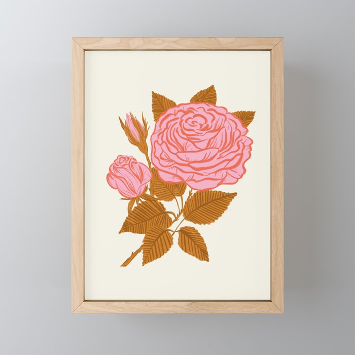 Vintage-Inspired Pink Rose Botanical Art Print Mini Art Print Gallery Image 1
