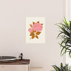 Vintage-Inspired Pink Rose Botanical Art Print Poster Gallery Image 2