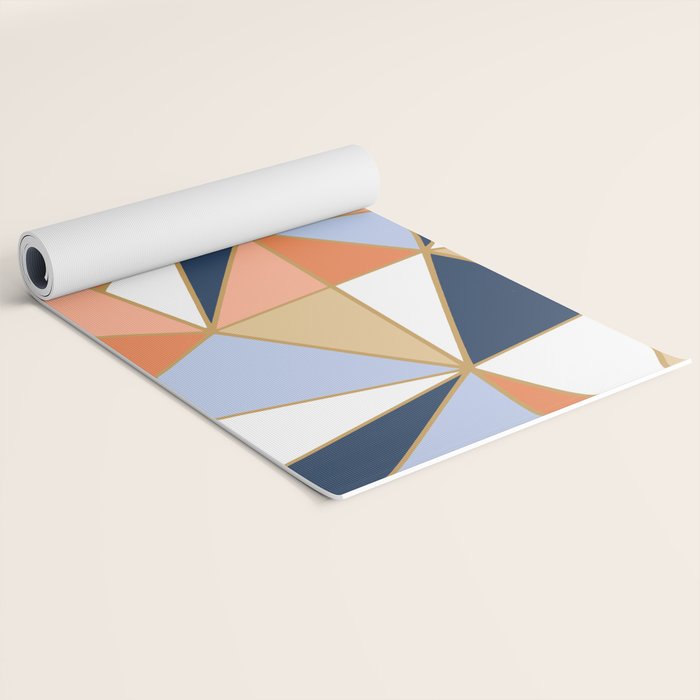 Festive, Geometric Art, Orange, Navy, Blue, Gold, Abstract Art Yoga Mat Gallery Image 2