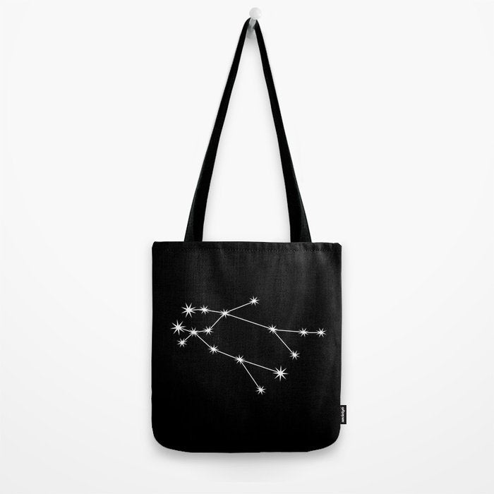 Gemini Zodiac Star Constellation Line Art Black Tote Bag Gallery Image 2