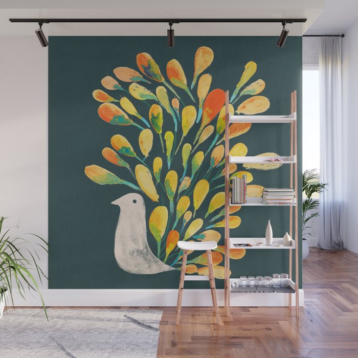 Watercolor Peacock Wall Mural Gallery Image 1