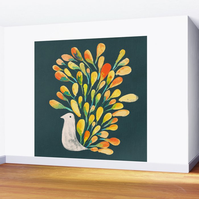 Watercolor Peacock Wall Mural Gallery Image 2