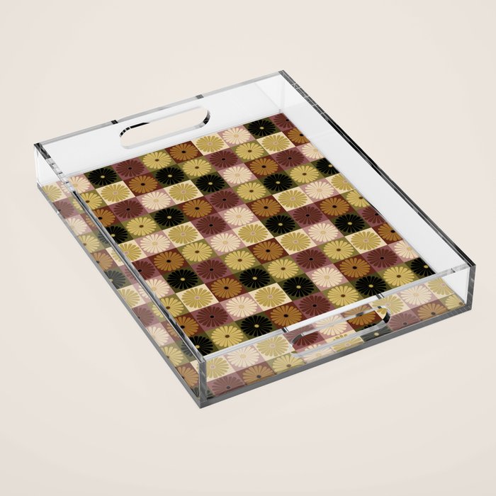 Retro Flowers Check Pattern III Acrylic Tray Gallery Image 1