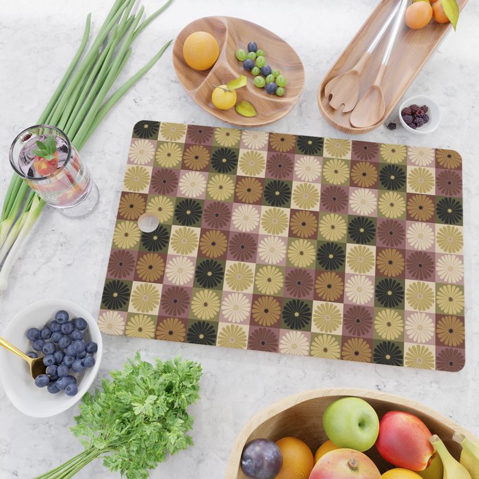Retro Flowers Check Pattern III Cutting Board Gallery Image 2