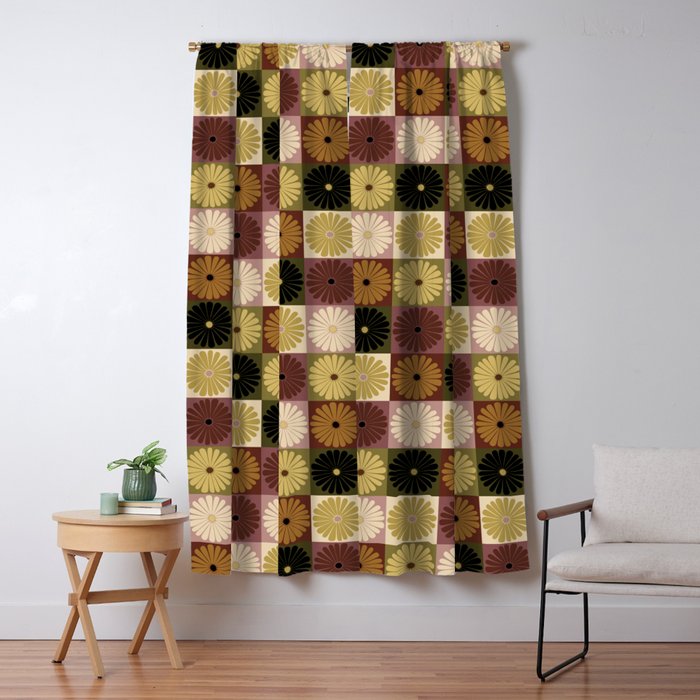 Retro Flowers Check Pattern III Window Curtain Gallery Image 1