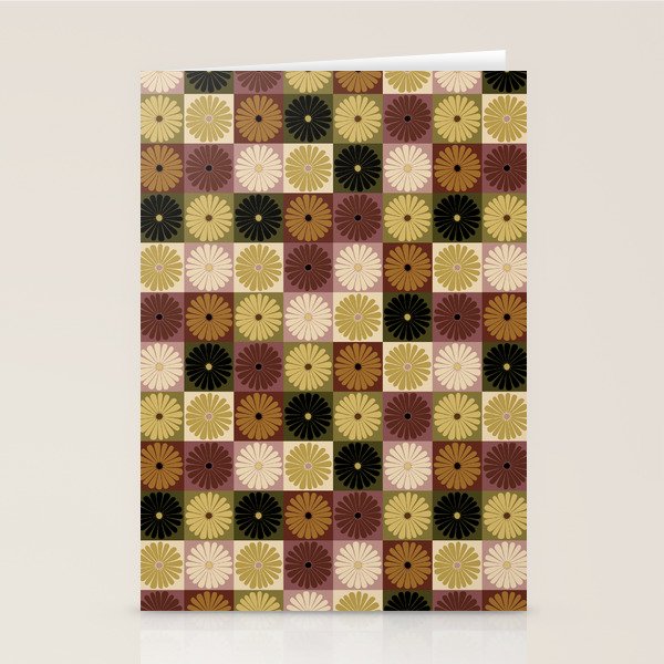 Retro Flowers Check Pattern III Stationery Card Gallery Image 2