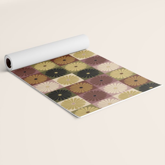 Retro Flowers Check Pattern III Yoga Mat Gallery Image 2